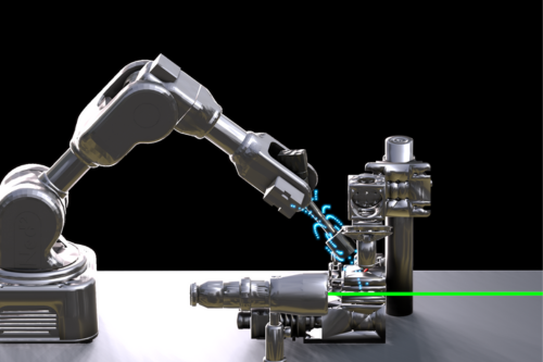 A robotic arm wielding a permanent magnet is used to navigate complex optomechanical assemblies and calibrate a single atom-like quantum sensor. 